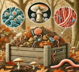 Showing microorganisms involved in composting