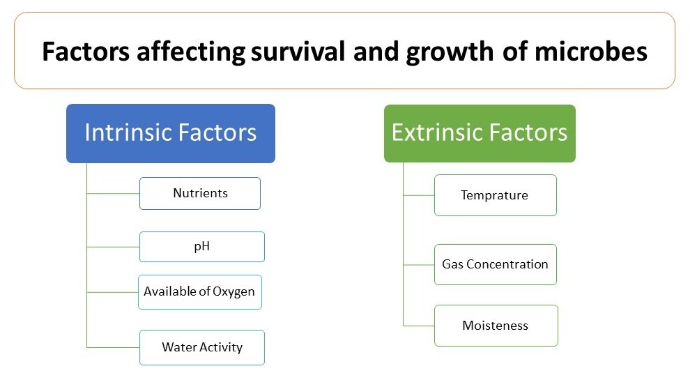 Factors affecting survival and growth of microbes