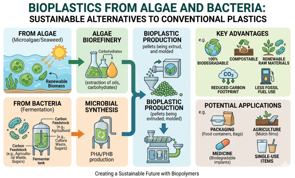 Production of Bioplastics from Algae and Bacteria